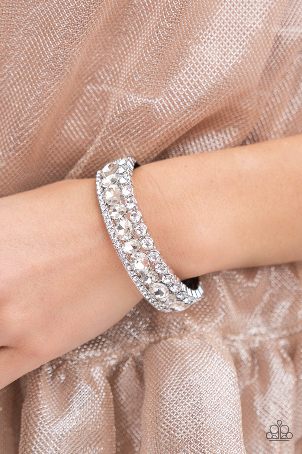 Mega Megawatt - White Rhinestone Bracelet - Paparazzi Accessories - GlaMarous Titi Jewels