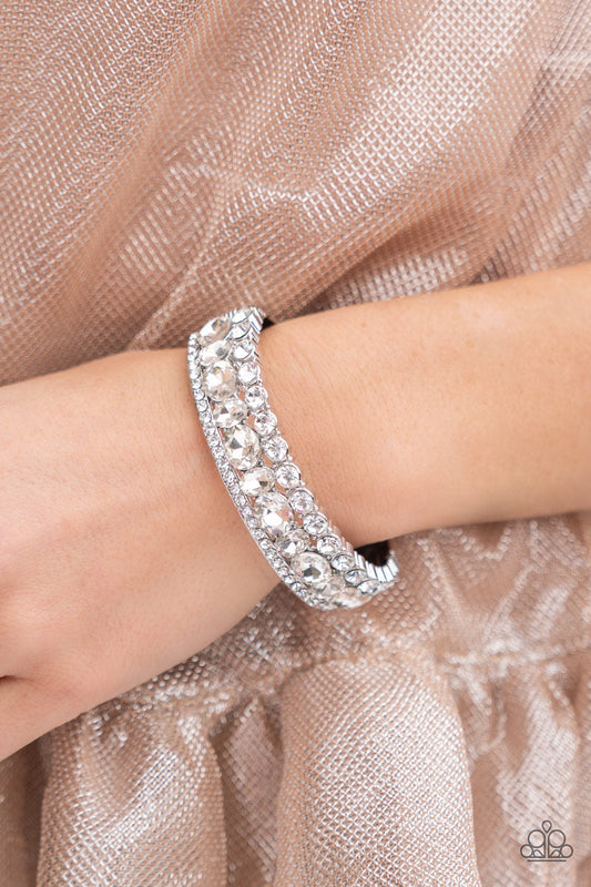 Mega Megawatt - White Rhinestone Bracelet - Paparazzi Accessories - GlaMarous Titi Jewels