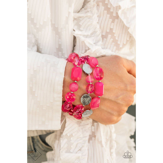 Oceanside Bliss - Pink Opaque Stretchy Bracelet- Paparazzi Accessories - GlaMarous Titi Jewels