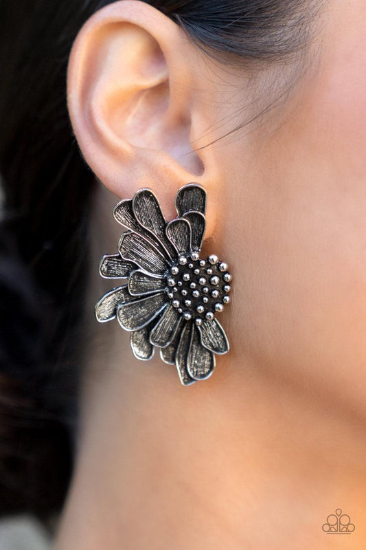 Farmstead Meadow ♥ Silver Flower Earrings ♥ Paparazzi Accessories - GlaMarous Titi Jewels
